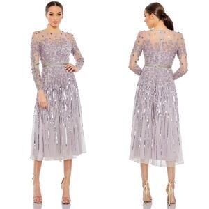 Mac Duggal 93633 Illusion Neck Embellished Vintage Lilac Midi Dress Sz 6 NWT